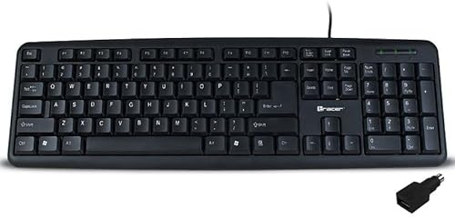 Tracer Maverick Black USB + PS2 Adapter Teclado USB y Adaptador PS2 de Membrana 104 Teclas, Cable 1,4 Metros