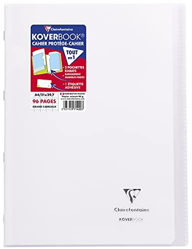 Clairefontaine 971420SC – skolhäftapparat/anteckningsbok DIN A4 21 x 29,7 cm, 48 ark 90 g, fransk linjering, omslag av transparent PP, 2 genomskinliga fodral + 1 etikett, häftad, färglös, 1 styck