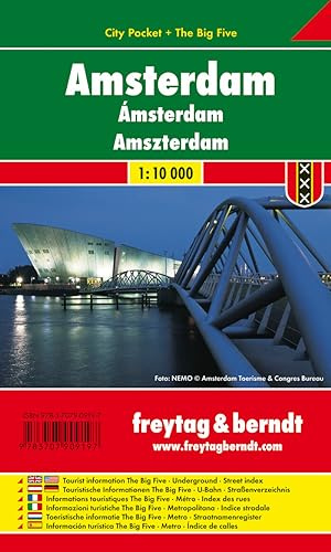 Amsterdam, Stadtplan 1:10.000, City Pocket + The Big Five: Touristische Informationen The Big Five, U-Bahn, Straßenverzeichnis (freytag & berndt Stadtpläne)