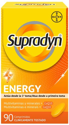 Supradyn - Multivitaminas, Energy, 90 comprimidos, 3 Meses de Suministro, Complejo Vitaminico completo, Vitamina B12, B6, Coenzima q10, Sin Gluten y Sin Lactosa, Unisex