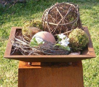 Rostikal Blumenschale eckig 50 x 50 cm Schale auf Kugeln Edelrost Gartendeko Vintage Pflanzschale