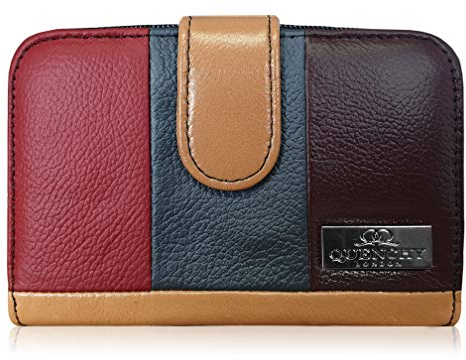 Quenchy London Geldbörse Aus Echtem Leder, RFID und NFC-Blockierung mit 2 Reißverschluss-Münzfächern, Damen-Geldbörse, 5 Münzfächer, 6 Kredit-Debitkarten-Fächer 14cm x10 x3 - QL841