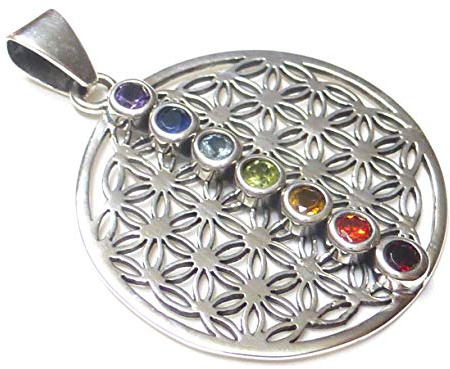 Silberschmuck - BG Chakra Anhänger Motiv Blume des Lebens 3cm, Sterlingsilber, Schutzsymbol, mit Chakra Steinen