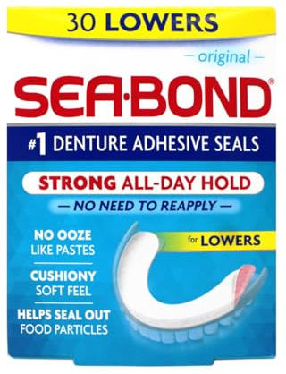 Sea-Bond Denture Adhesive Seals, Original Lowers, Zinc-Free, All-Day-Hold, Mess-Free, 30 Count, Pack of 7