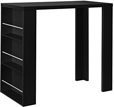 [en.casa] Bartisch mit integrierter Hausbar Esstisch 117 x 57 x 107 cm Tresentisch mit 3 Ablageflächen Stehtisch Bartheke mit 3 Fächern Küchentheke Tresen Schwarz Spanplatte