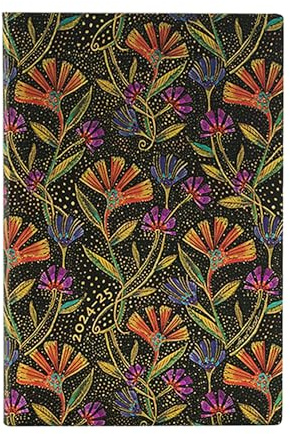 Paperblanks 13-Monatskalender Flexi 2025, Wildblumen, Mini, Horizontal, Elastikband-Verschluss