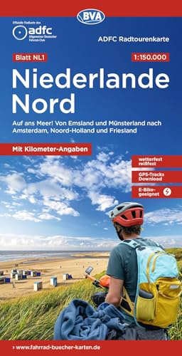 BVA ADFC Radtourenkarte Niederlande Nord, mit Knotenpunkten 1:150.000: reiß- und wetterfest, E-Bike geeignet, GPS-Tracks Download, mit Bett+Bike ... nach Amsterdam, Noord-Holland und Friesland