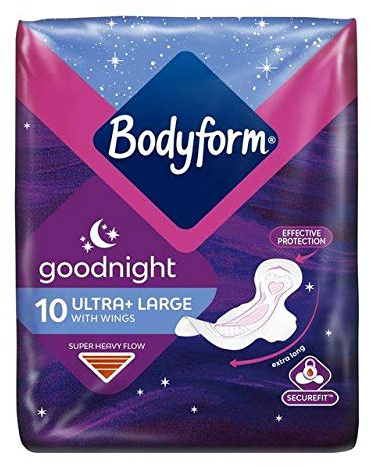Bodyform Ultra Goodnight mit Flügeln 10 pro Pack Fall von 4