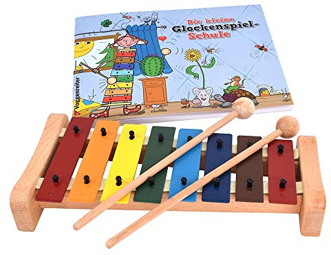 Das bunte Glockenspiel-Set von Voggenreiter Glockenspiel C-Dur mit Holzschlägel und Glockenspielschule (8 metallische Klangplatten, diatonisch), bunt