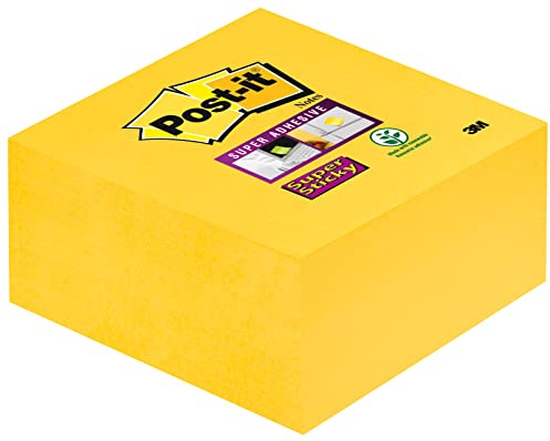 Post-it Super Sticky Notes Cube, Yellow, 76 mm x 76 mm, 350 Sheets/Pad, 1 Pad/Pack