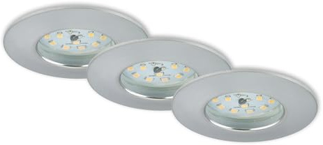 Briloner Leuchten - Luminaires encastrés LED, lot de 3, plafonniers de 5 watts chacun, 400 lumens chacun, 3 000 Kelvin, IP44, couleur aluminium, 75 x 28 mm (D x H)