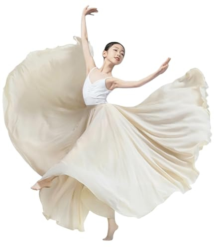 Z&X Lyrical Dance Skirt Solid Modern Ballet Dance Costumes for Grils Ballerinas Photography Sheer Flowy Long Swing Wrap Skirt Tag M, Beige Khaki