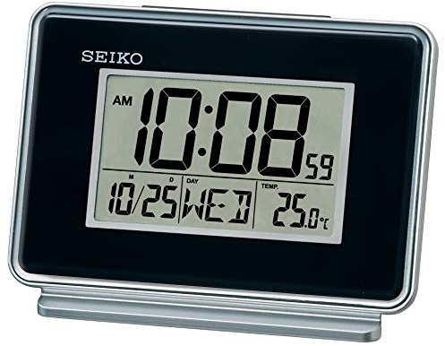 Seiko LCD Dual Alarm Calendar Clock, Plastic, Black