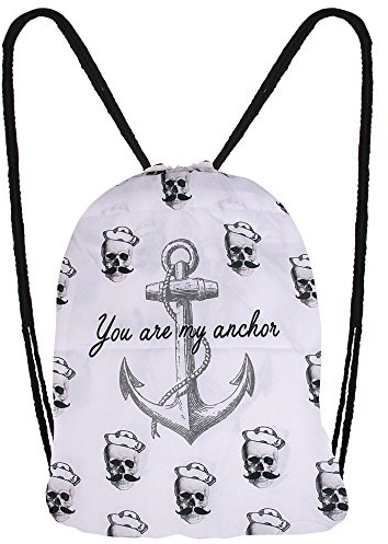 Hanessa Jutebeutel Anker You Are My Anchor Liebes Motiv Aufdruck Sportbeutel Tüte Rucksack Beutel Tasche Gym Bag Gymsack Hipster Fashion Sport-Tasche Einkaufs-Tasche Weiß