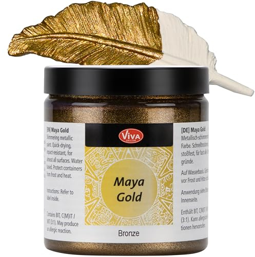 Viva Decor Maya Gold 250ml (Bronze) - Metallic-Acrylfarbe für kreative Werke auf Holz, Glas und Porzellan. Stoßfest, wischfest und wetterfest für glänzende Metall- / Metallic Effekte