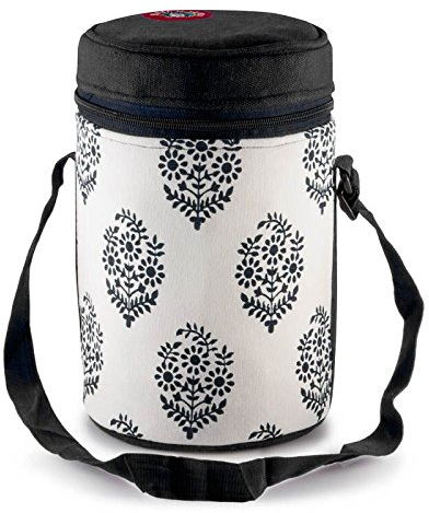 Thermally Insulated Black Indian Leaf Tiffin Bag Carrier for 4-Tier Large Tiffin