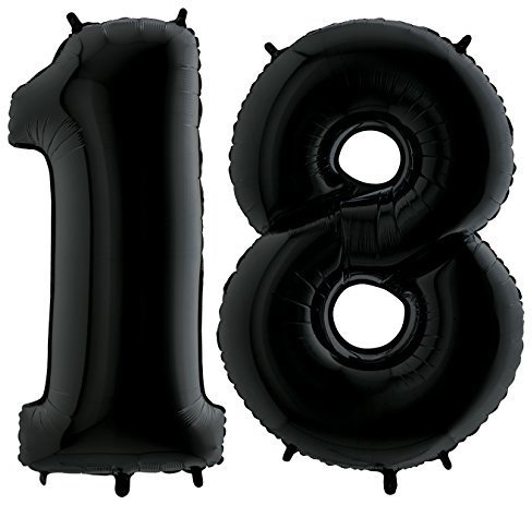 Ballon Zahl 18 in Schwarz - XXL Riesenzahl 100cm - zum 18. Geburtstag - Party Geschenk Dekoration Folienballon Luftballon Happy Birthday Black