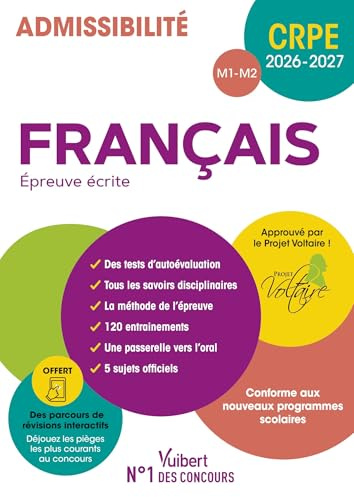 CRPE 2026-2027 - Français - Epreuve écrite (M1 et M2): Le seul manuel relu et approuvé par le projet Voltaire + Parcours de révisions interactifs !