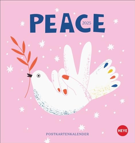 Peace Postkartenkalender 2025: Die Friedensbotschaft in einem kleinen Kalender zum Aufstellen: Tischkalender mit Postkarten zum Sammeln und Verschicken im Format 16 x 17 cm (Postkartenkalender Heye)