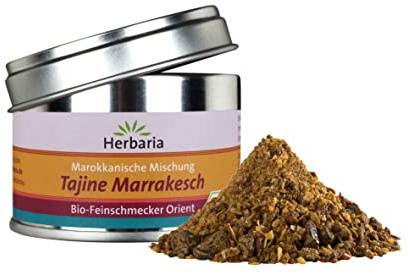 Herbaria Tajine Marrakesch bio 40g S-Dose - fertige Bio-Gewürzmischung für marokkanische Tajine-Gerichte mit erlesenen Zutaten - in nachhaltiger Aromaschutz-Dose
