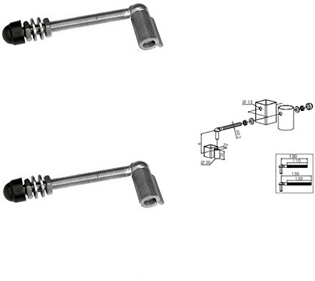 2 charnières M12 pr portillon de jardin avec 2 supports à souder L 130mm LOCINOX