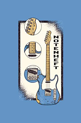 NOTENHEFT: Din A5 für Anfänger und Fortgeschrittene / Blanko NotenBlock / Leere Notenzeilen / Notensystem / für die Schule / Komponist / Design : E Gitarre Details