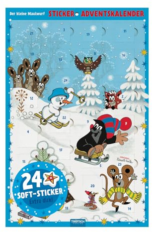 TRÖTSCH - Sticker-Adventskalender Der kleine Maulwurf  - Weihnachtskalender mit 24 niedlichen Soft-Stickern: Adventskalender mit Adventsstickern zum Dekorieren von Basteleien, Geschenken uvm.