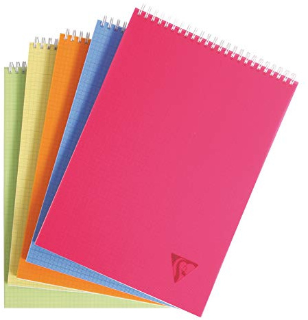 Clairefontaine 328635C - Block Linicolor FRESH, mit kopfseitiger Doppelspirale DIN A4, 80 Blatt 90g kariert, Einband aus gerilltem Polypropylen, farbig sortiert, 1 Stück
