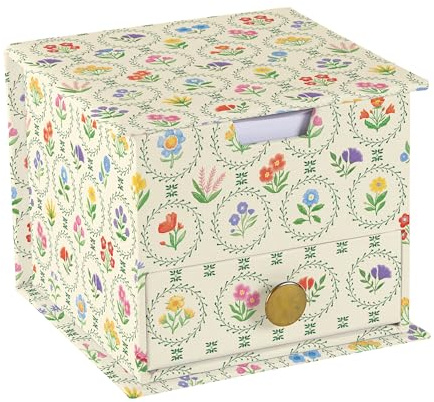 Enchanted Garden Memo Cube with Drawer – 400 Sheets Plain Paper Desk Notepad Block – Decorative Floral Desk Organiser for Home or Office 10 × 10 cm