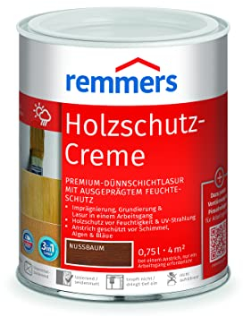Remmers Holzschutz-Creme 3in1 nussbaum, 0,75 Liter, tropffreie Holzlasur für aussen, 3in1: Imprägnierung, Grundierung & Lasur in EINEM Arbeitsgang