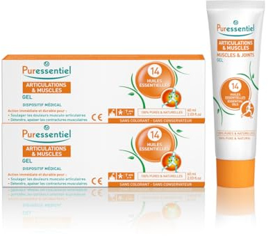Puressentiel - Articulations et Muscles - Gel aux 14 Huiles Essentielles - Aide à détendre et apaiser les zones sensibles - Lot de 2 x 60 ml