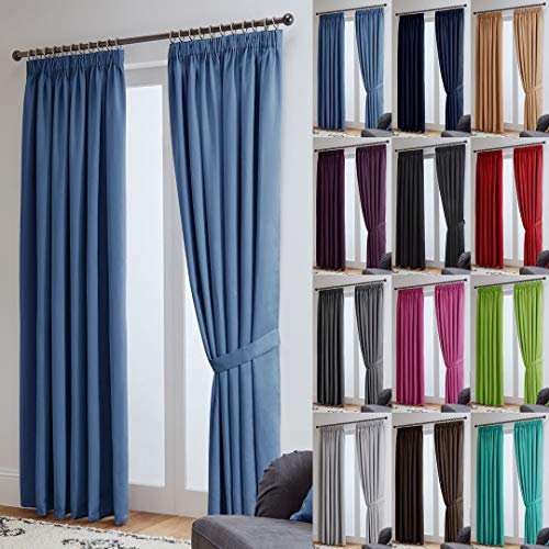 John Aird Blackout Curtains Pencil Pleat with Tie Backs (Blue, W 46 x L 72 (2 Panels) Thermal Energy Saving Curtains for Bedroom & Living Room