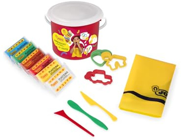 Jovi - cubo de plastilina - 6 pastillas de 50 gramos + moldes, herramientas de corte y mantel - Kit manualidades (14), a partir de 2 años.
