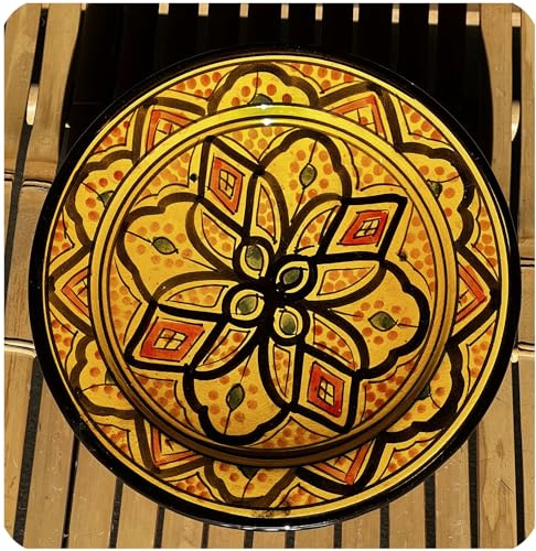 Simandra Orientalischer Keramik Teller handbemalt marokkanische Keramikschüssel Wandteller groß Color Gelb
