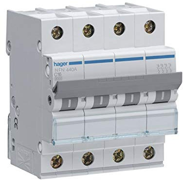 disjoncteur - 3 poles + neutre - 6-10ka - courbe d - 20a - 4m - hager ngn420