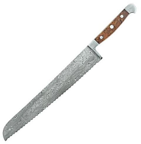 GÜDE Solingen - Brotmesser Damaststahl geschmiedet, 32 cm, Wüsteneisenholz, F.GÜDE, Handmade Germany, Braun