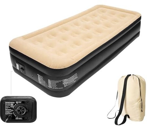 Trendi Inflatable HIGH Pillow Raised Single Flocked AIR Bed Mattress AIRBED with Built in Electric Pump (195.6 x 96.5 x 47 cm)