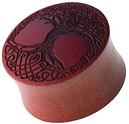 CHICNET Damen Herren Plug Flesh Tunnel Ohr Piercing aus Holz in braun, Baum des Lebens in Flechtrand, dunkle Lebensbaum Gravur, Double Flared, 4mm bis 30mm