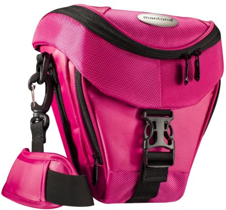 Mantona Bolso Colt para cámara - Bolsa Universal con Acceso rápido, protección contra Polvo, Correa y Compartimento para Accesorios, para cámaras DSLM y DSLR, Rosa