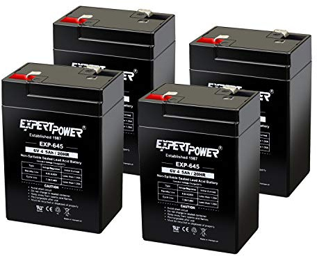 ExpertPower EXP645 (4 Pack) - 6V 4.5Ah / 20HR SLA Rechargeable 6V Battery for Ride on Toys, Emergency Light, Exit Sign Battery Replacement, Sealed Lead Acid 6 Volt Batteries with F1 Terminals