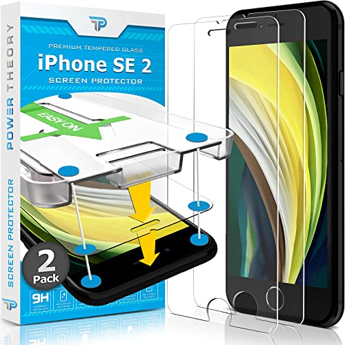 Power Theory Schutzglas für iPhone SE 2020, 2022 Schutzfolie Displayschutz Glas mit Schablone Displayschutzfolie Glas Folie mit Anbringhilfe [2 Stück]