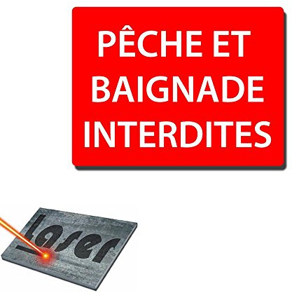 Plaque gravée autocollante 20x15cm Pêche et baignade interdites fond rouge