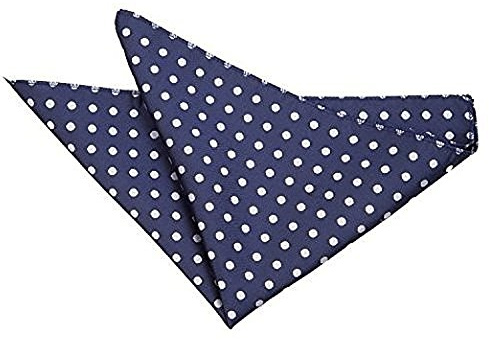 DQT Woven Polka Dot Classic Patterned Fashion Casual Pocket Square Handkerchief - Navy Blue
