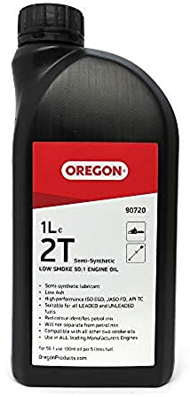 Oregon 2-Stroke Engine Oil, Self-Mixing Partly Synthetic Mineral Chainsaw Oil, Low Smoke, Low Ash Lubricant, Protects Engine & Improves Performance, 2T, Leaded or Unleaded Fuels, 1 Litre (90720)