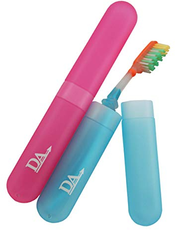 Dental Aesthetics 2 x Toothbrush Case Travel Cover ~ 1 Pink & 1 Blue
