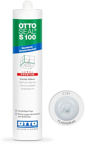 OTTOSEAL S 100 Premium-Sanitär-Silikon 300ml C787 flashgrau – Sicher gegen Schimmel & Ideal für Bad, Küche & Wohnbereich – Hervorragend Glätt- & Modellierbar