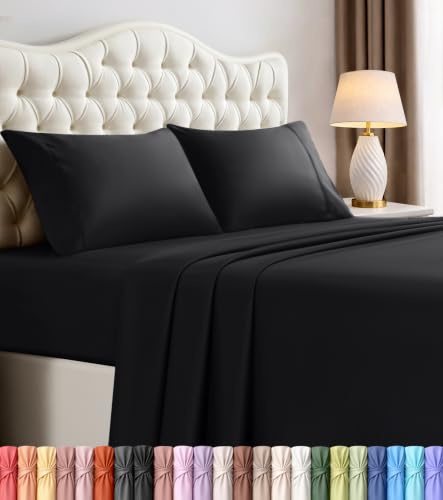 Utopia Bedding Queen Size Sheet Set – 4 Piece Bed Sheets, Soft and Breathable Microfiber, Includes 1 Fitted Sheet, 1 Flat Sheet and 2 Pillowcases – Oeko Tex (Black)