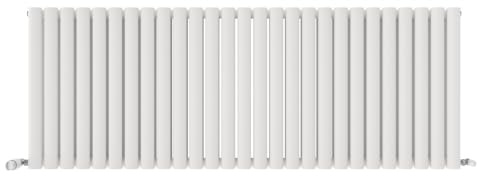 iBathUK Strata Wall-Mounted Horizontal Double Oval Panel Radiator, 27 Column Steel High Thermal Output Hydronic Central Heating, Designer Modern Radiator in Matt White, 600 × 1593mm