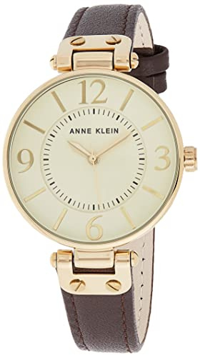Anne Klein Women's Quartz Watch with Beige Dial Analogue Display and Brown Leather Bracelet 10/9168IVBN