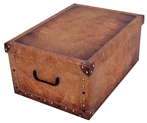 Kreher XXL Dekokarton, Aufbewahrungsbox mit Deckel und Griffen. 45 Liter Volumen. Verschiedene Motive (Leder Camel)